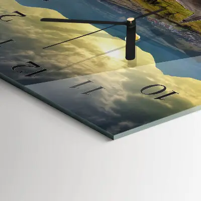 Vierkante glazen wandklok Bergpad
