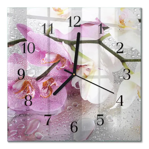 Vierkante glas klok Orchidee