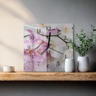 Vierkante glas klok Orchidee
