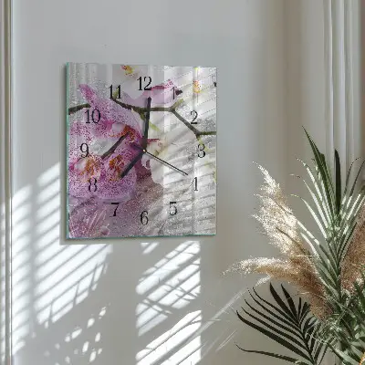 Vierkante glas klok Orchidee