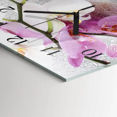 Vierkante glas klok Orchidee