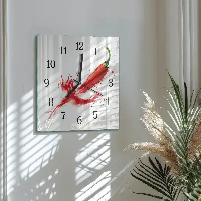Vierkante glas klok Chilipeper