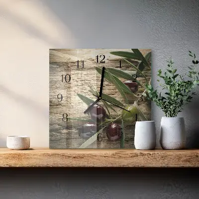 Moderne wandklok glas vierkant Olijven