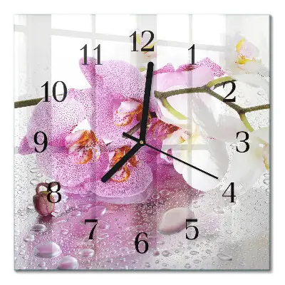 Vierkante glas klok Orchidee