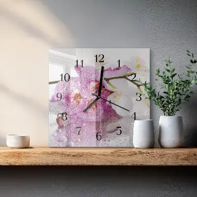 Vierkante glas klok Orchidee