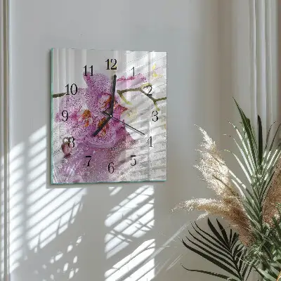 Vierkante glas klok Orchidee