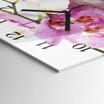 Vierkante glas klok Orchidee