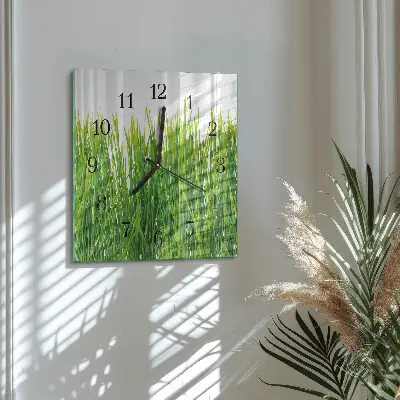 Vierkante glazen wandklok Gras
