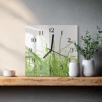 Vierkante glazen wandklok Gras