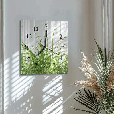 Vierkante glazen wandklok Gras
