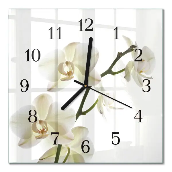 Moderne wandklok glas vierkant Orchidee