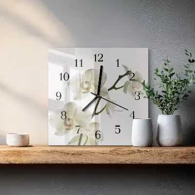 Moderne wandklok glas vierkant Orchidee