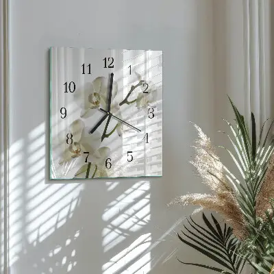 Moderne wandklok glas vierkant Orchidee