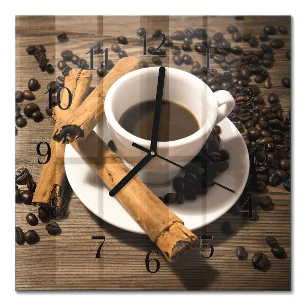 Moderne wandklok glas vierkant Kaneelkoffie