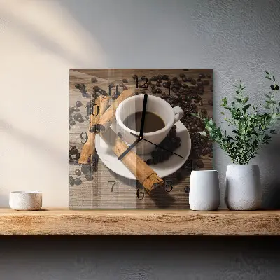 Moderne wandklok glas vierkant Kaneelkoffie