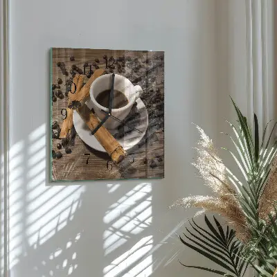 Moderne wandklok glas vierkant Kaneelkoffie