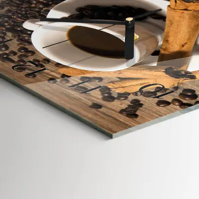 Moderne wandklok glas vierkant Kaneelkoffie