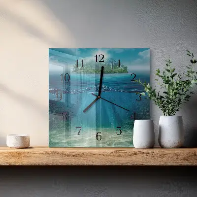Vierkante glazen klok Zeebedding