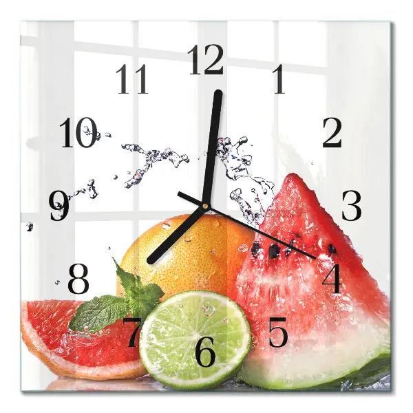 Moderne wandklok glas vierkant Fruit