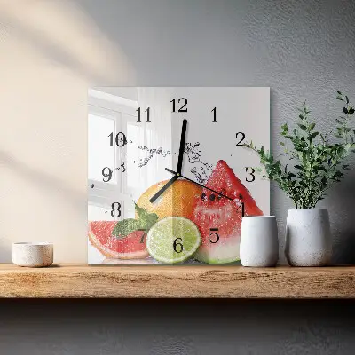 Moderne wandklok glas vierkant Fruit