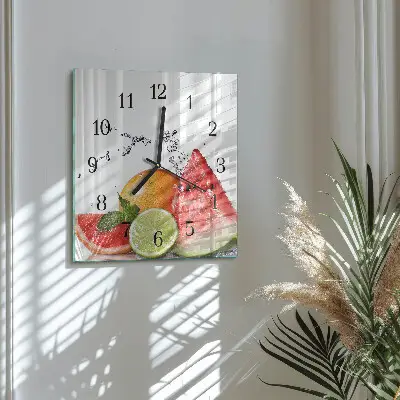 Moderne wandklok glas vierkant Fruit