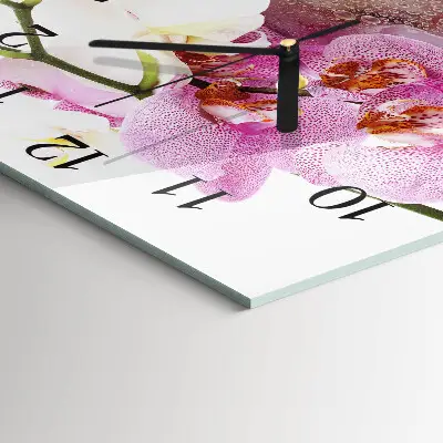Vierkante glazen wandklok Orchidee