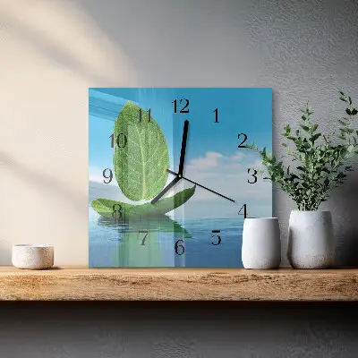 Vierkante glas klok Bladeren
