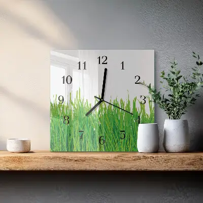 Vierkante glazen wandklok Gras