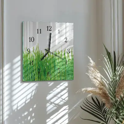Vierkante glazen wandklok Gras