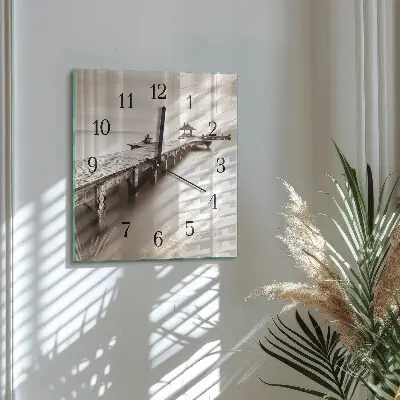 Vierkante glazen klok Houten brug