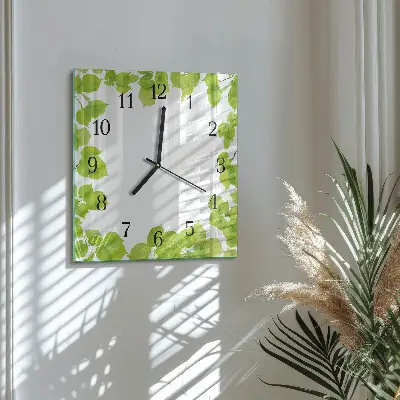 Vierkante glazen wandklok Bladeren