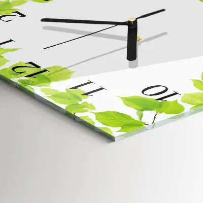 Vierkante glazen wandklok Bladeren