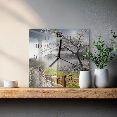 Decoratieve glazen klok vierkant Lente
