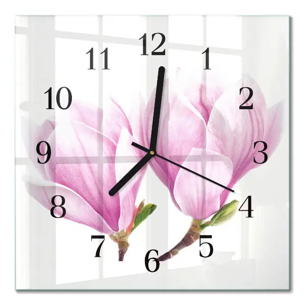 Vierkante glazen wandklok Magnolia