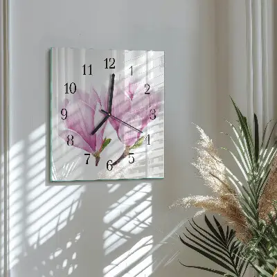 Vierkante glazen wandklok Magnolia