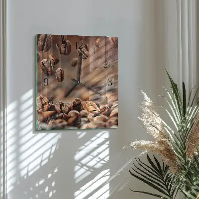 Decoratieve glazen klok vierkant Koffiebonen