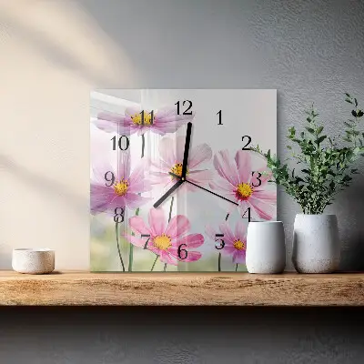 Vierkante glas klok Bloemen