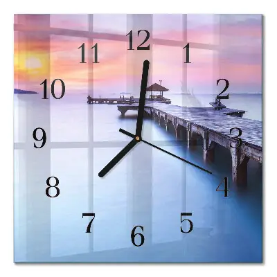 Moderne wandklok glas vierkant Houten brug