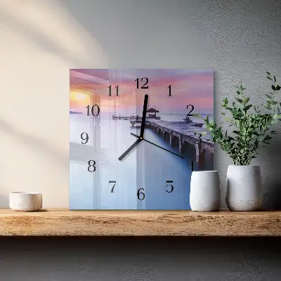Moderne wandklok glas vierkant Houten brug