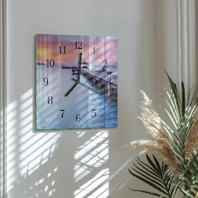 Moderne wandklok glas vierkant Houten brug
