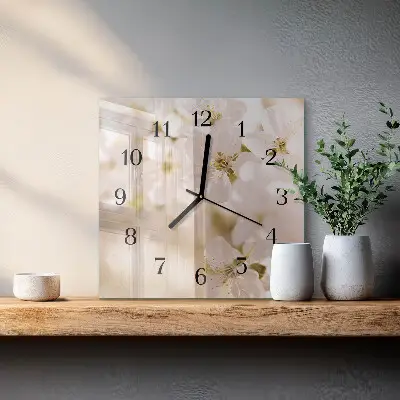 Moderne wandklok glas vierkant Bloemen
