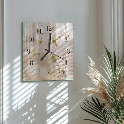 Moderne wandklok glas vierkant Bloemen