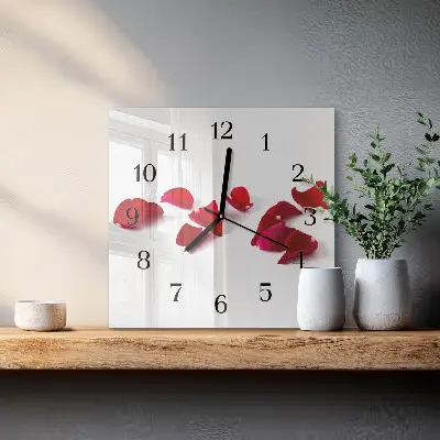 Vierkante glas klok Rozenblaadjes
