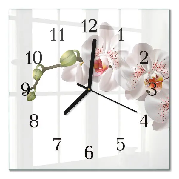 Vierkante glazen wandklok Orchidee