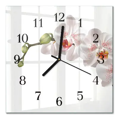 Vierkante glazen wandklok Orchidee