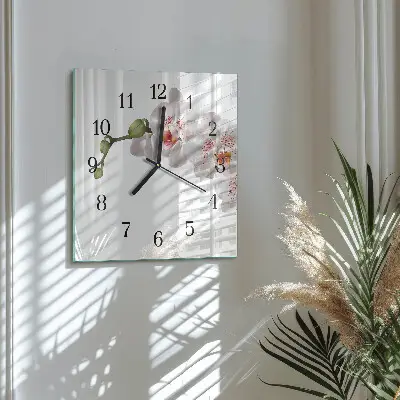 Vierkante glazen wandklok Orchidee