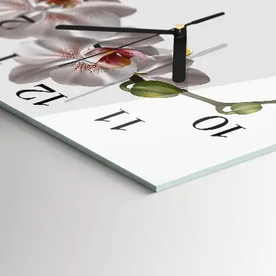 Vierkante glazen wandklok Orchidee