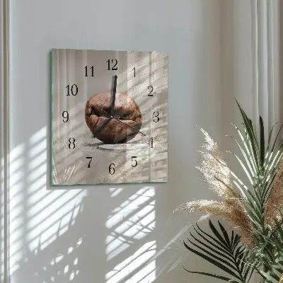 Vierkante glazen wandklok Koffieboon