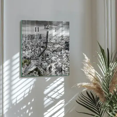 Vierkante glazen wandklok Stad