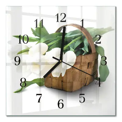 Decoratieve glazen klok vierkant Mand met tulpen